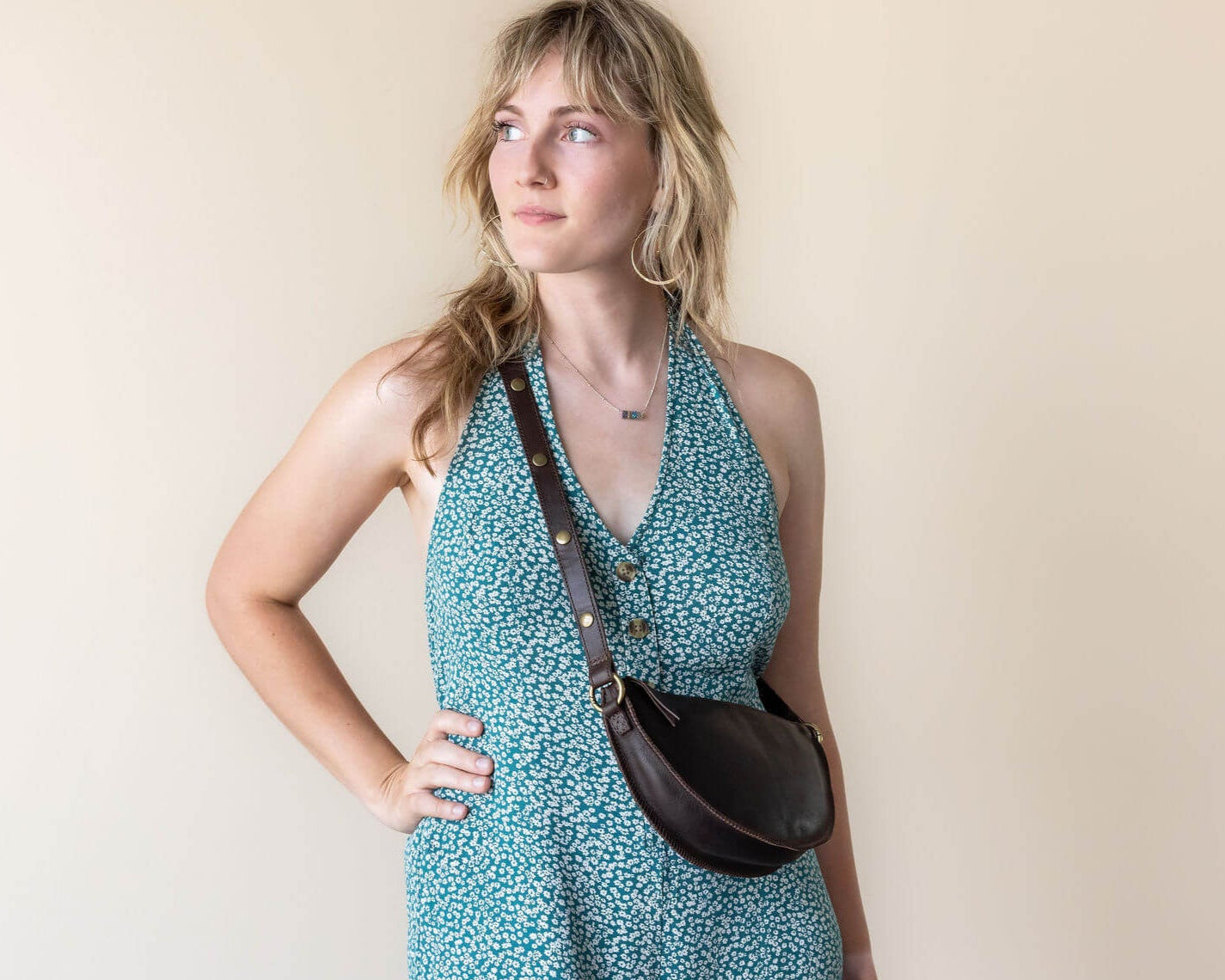 Small dark brown leather bag, crossbody bag