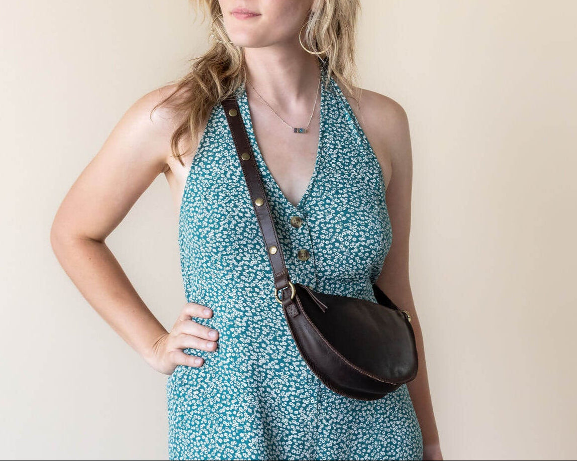 Small dark brown leather bag, crossbody bag