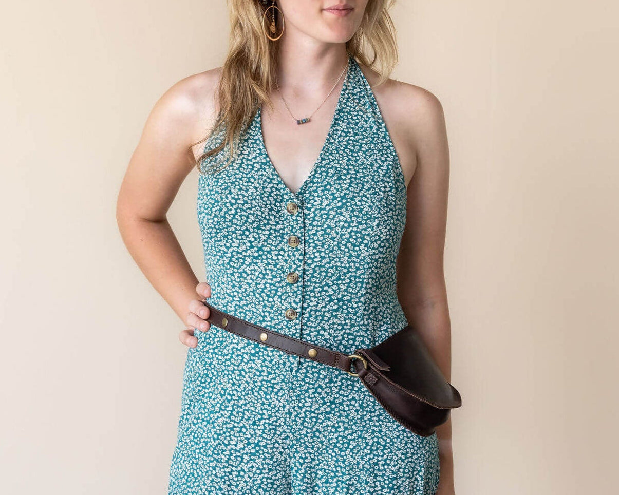 Small dark brown leather bag, belt bag