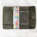 Moss green suede travel wallet