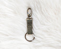 Keychain with a metal clasp on a white textured background