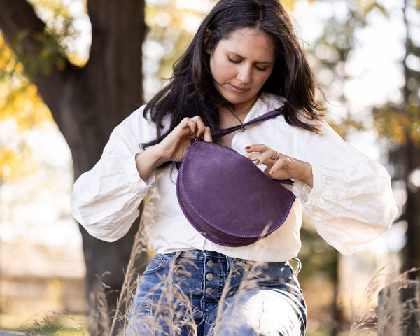 Violet Biggie Bee | Medium Convertible Suede Bag | Lyons Leather Co.