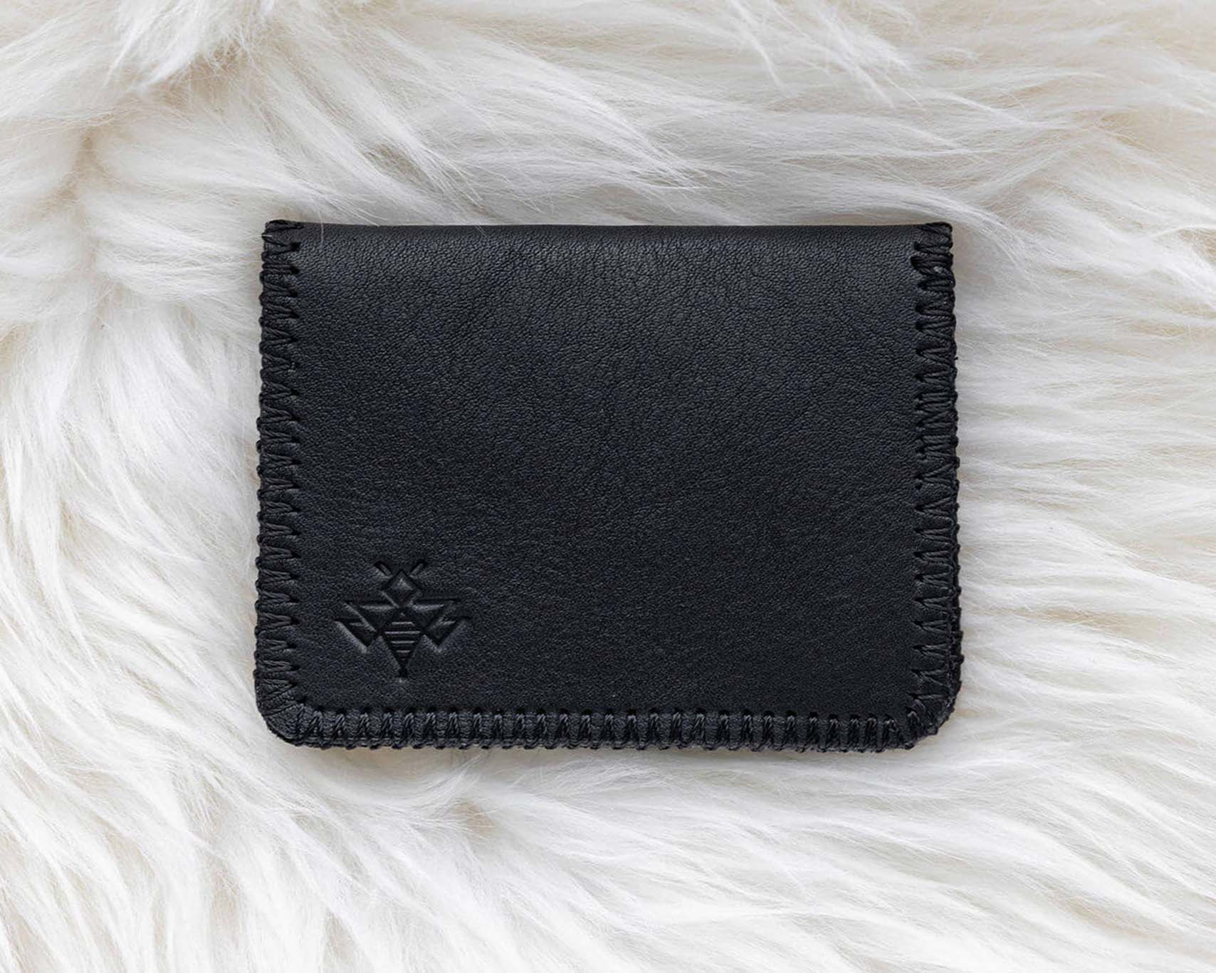Small black leather wallet for women