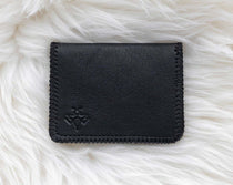 Small black leather wallet for women