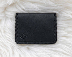 Small black leather wallet for women