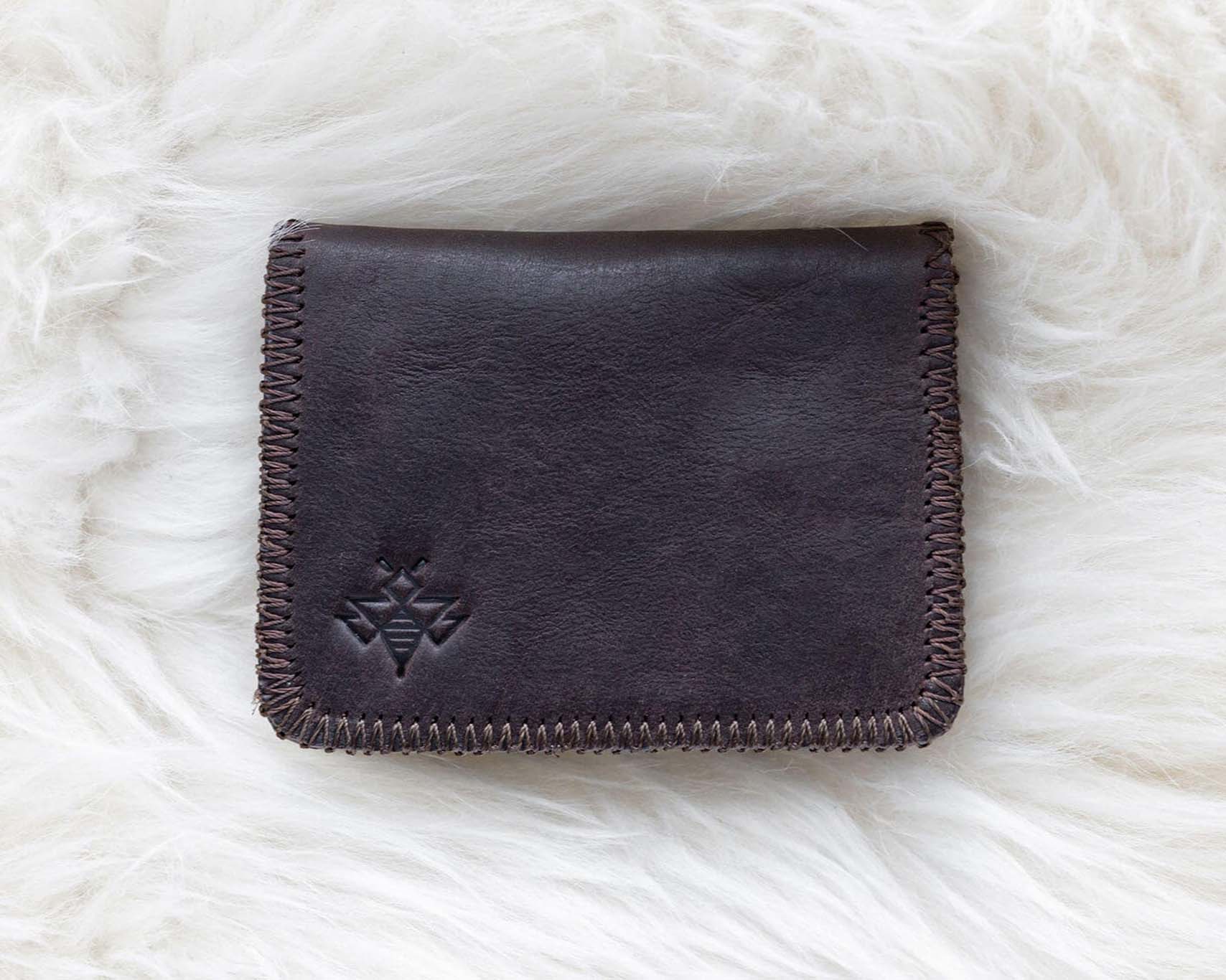 Small brown leather wallet for women