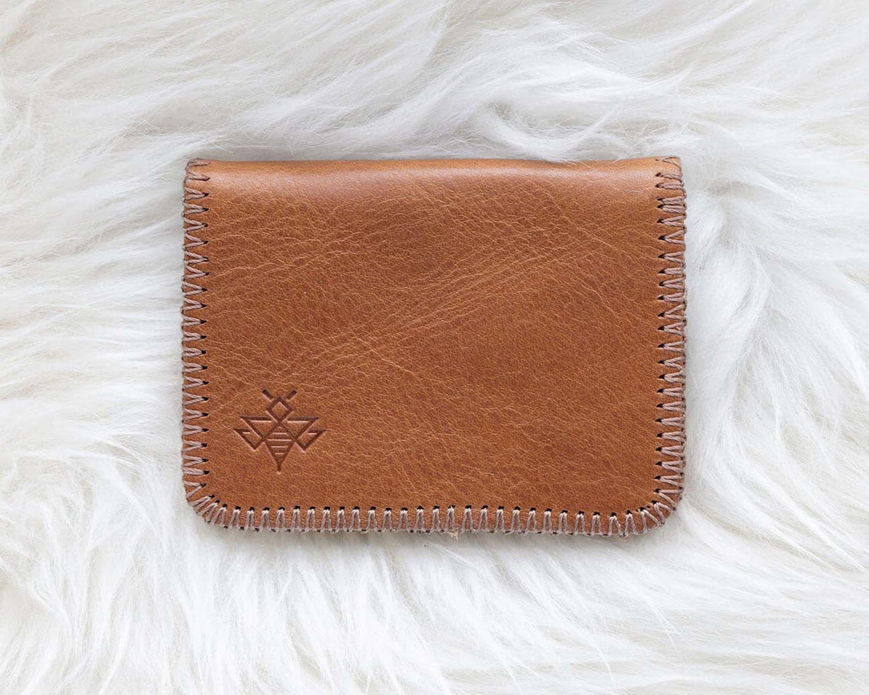 Small light brown leather honey wallet