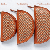 Size comparison of the Bee, Biggie Bee, and Queen Bee in Woven Terracotta & Seashell