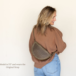 The Woven Sage & Espresso Biggie Bee worn across the body
