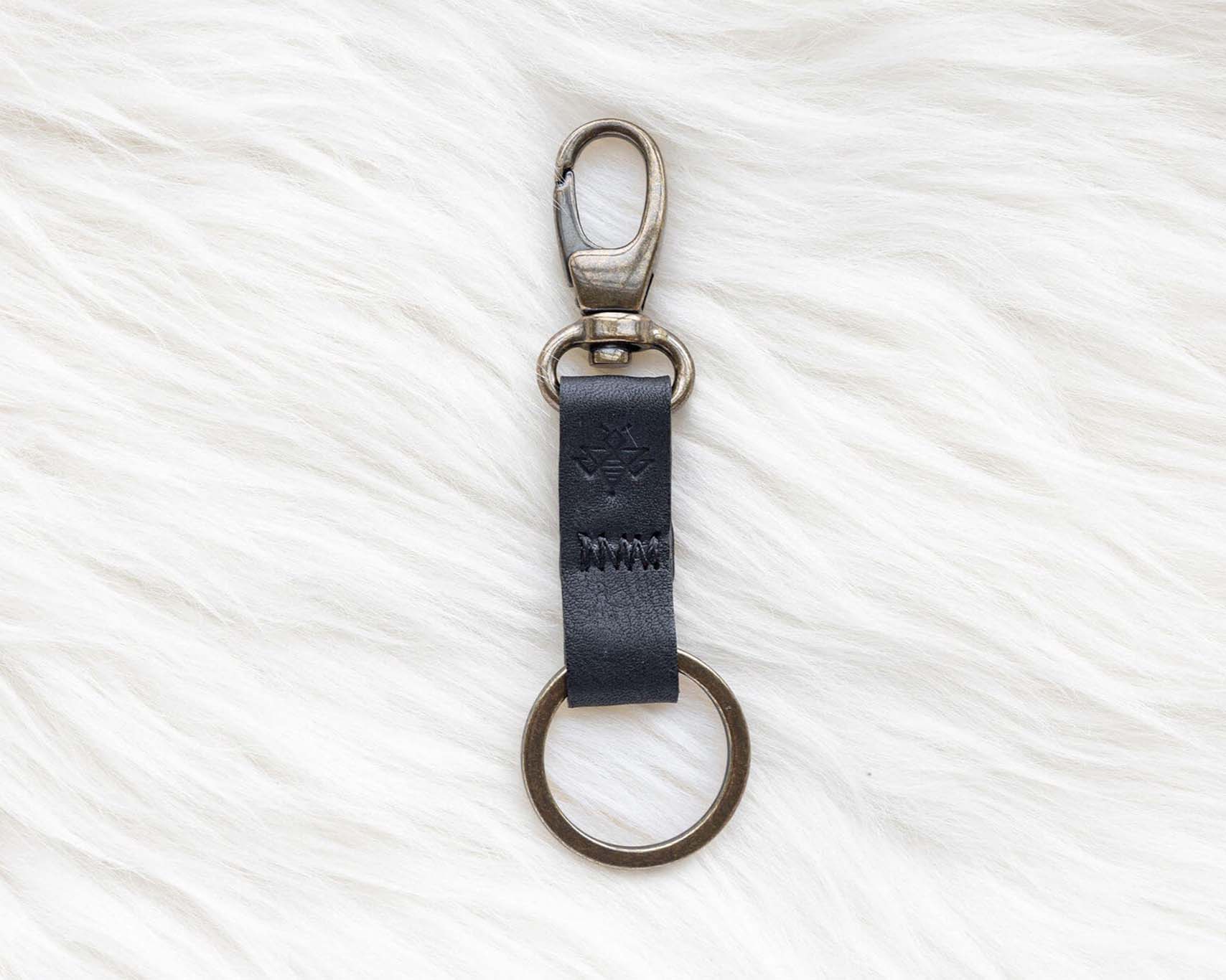 Small leather keychain, Black keychain