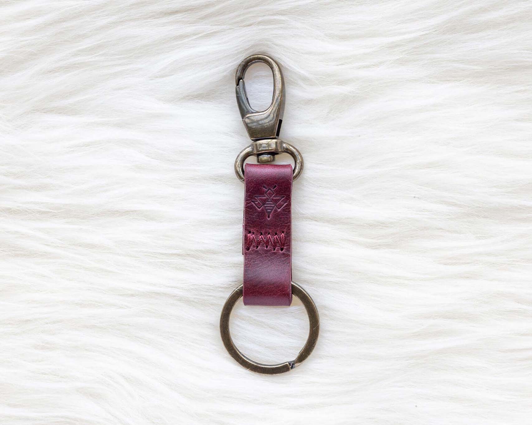 Small leather keychain, Cherry red keychain