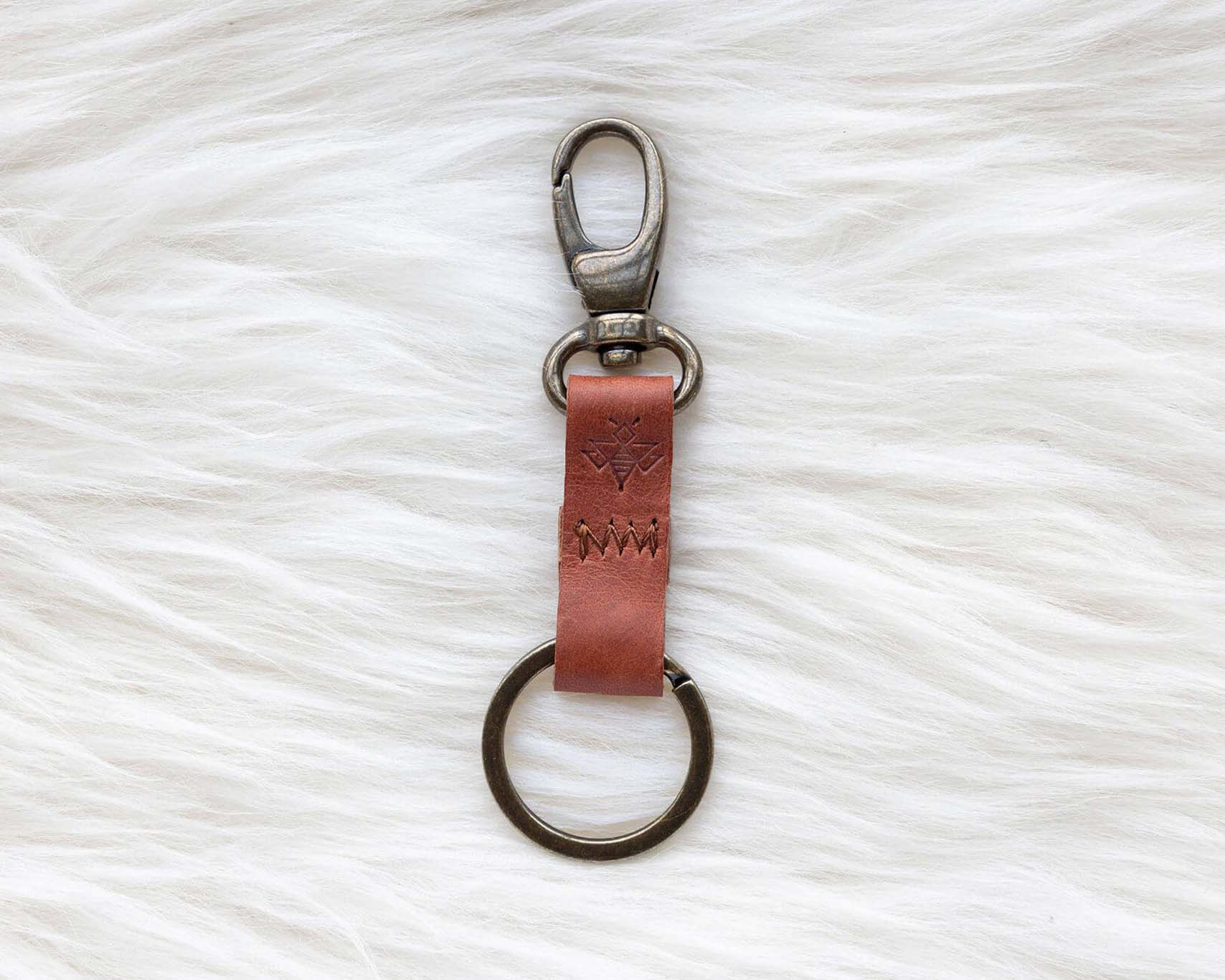 Small leather keychain, Cognac keychain