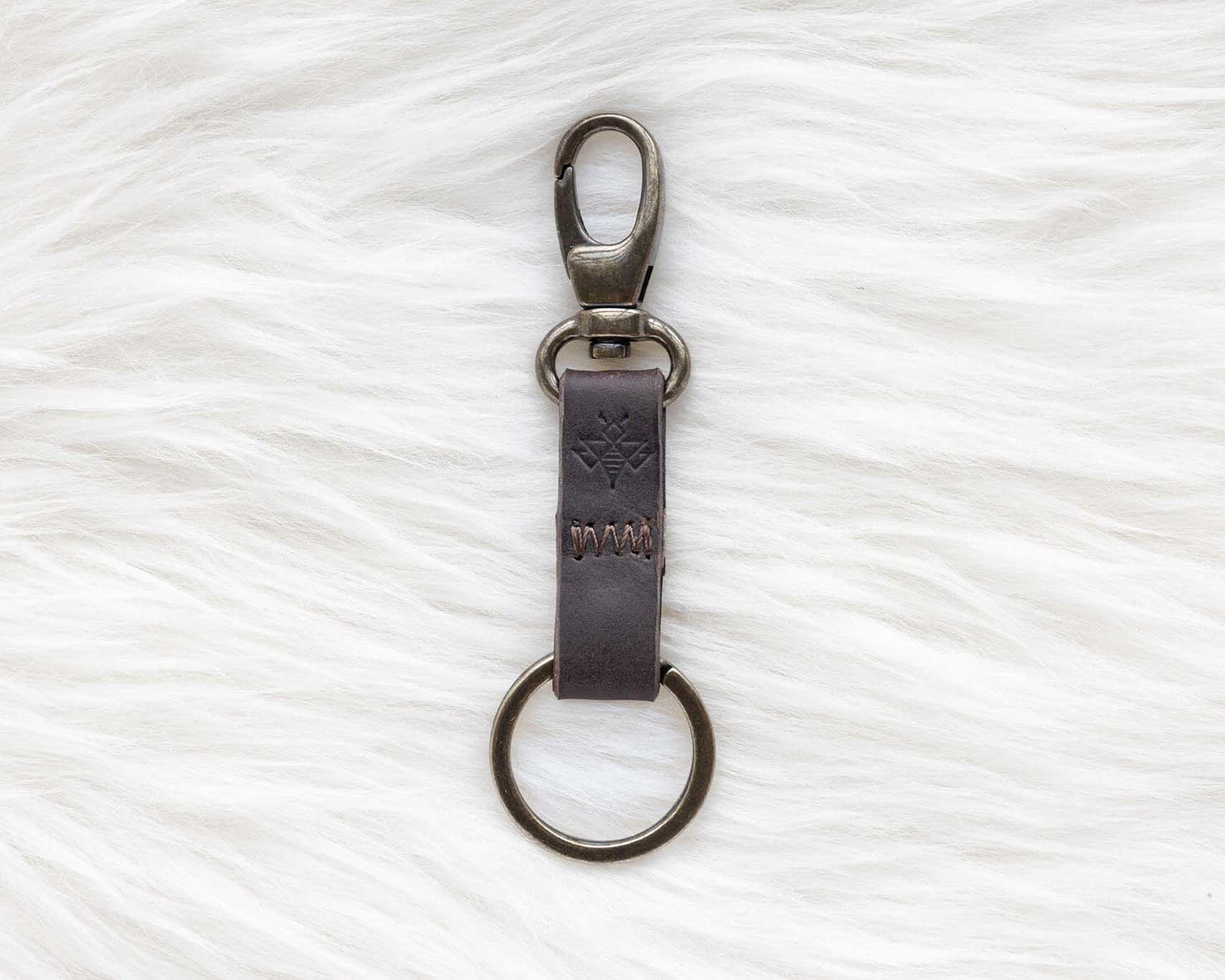 Small leather keychain, Espresso brown keychain