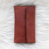 Leather cognac wallet for traveling