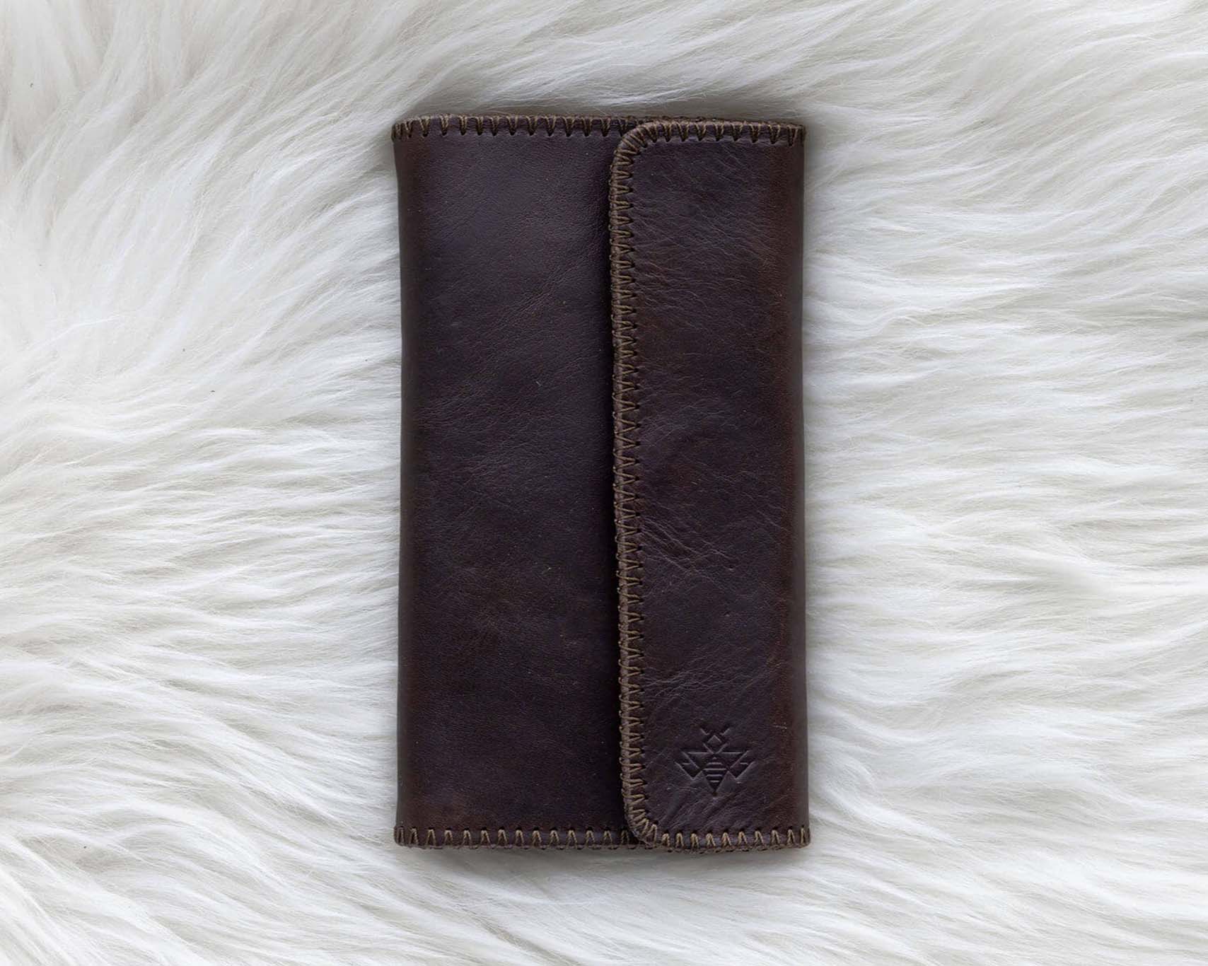 Brown leather wallet for traveling