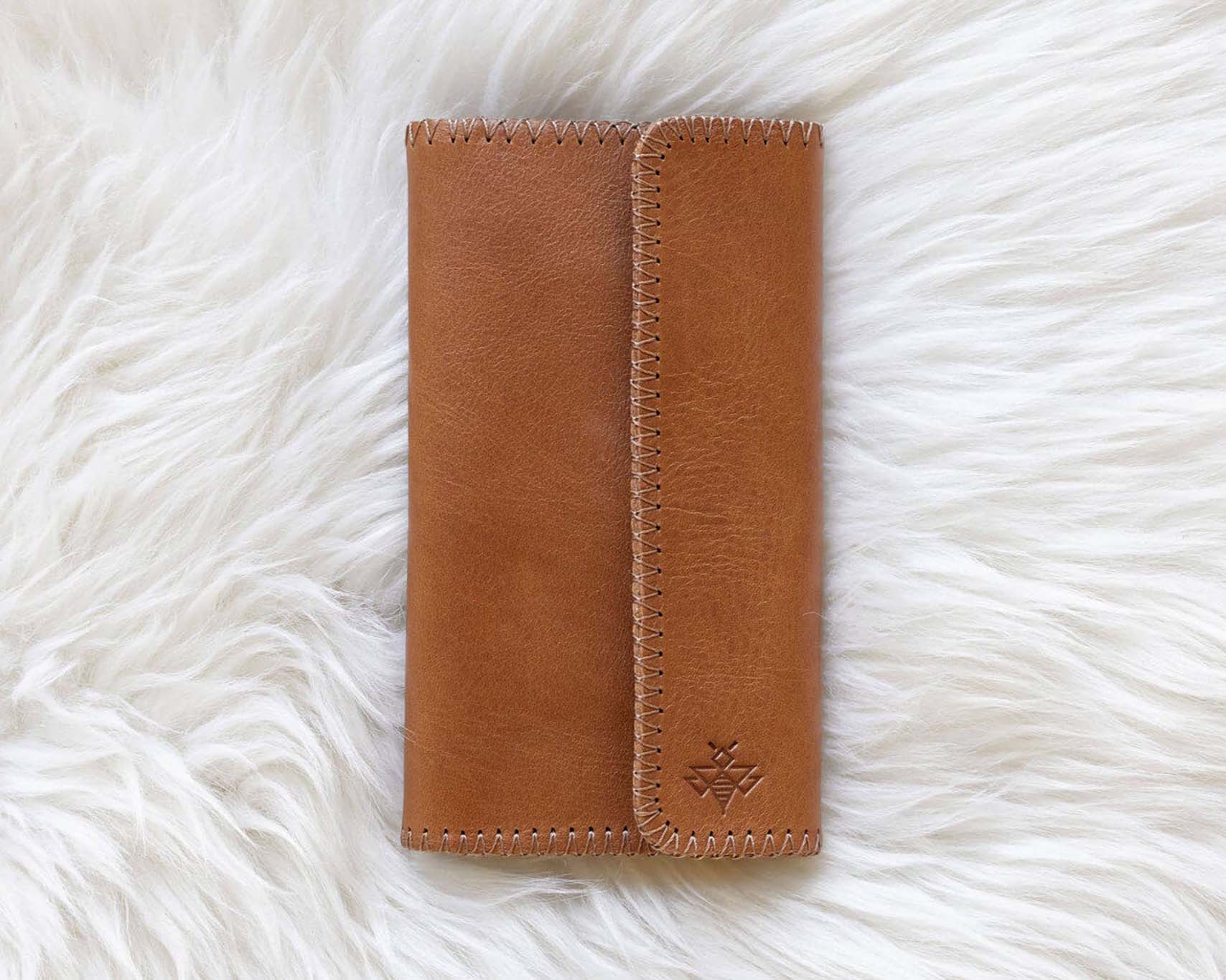 Light brown leather wallet for traveling