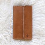 Light brown leather wallet for traveling