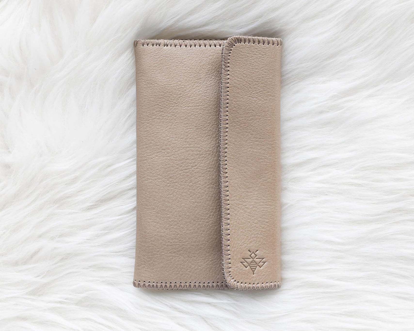 Light tan leather wallet for traveling