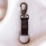 Small dark brown leather keychain