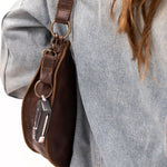 Small dark brown leather keychain